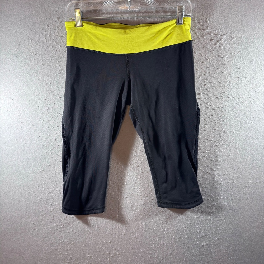 1423 | Lululemon Run Inspire Crop Athletic Compression Leggings Black Yellow 8
